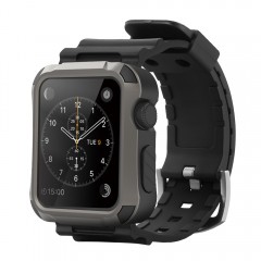 Simpeak Grey Rugged Protective Case with Black Strap Bands for Apple Watch 42mm Series 1 Series 2 Series 3