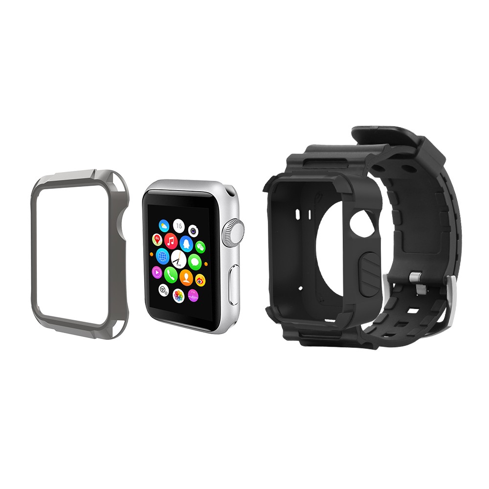 Simpeak Rugged Protective Case with Black Strap Bands for Apple Watch 42mm Series 1 Series 2 Series 3